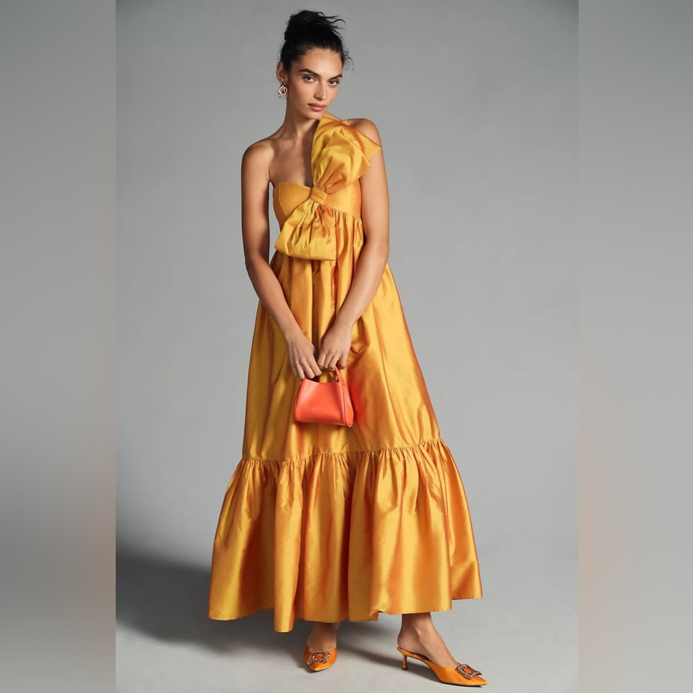 New Anthropologie Atsu Bow Dress Yellow Size Small $248